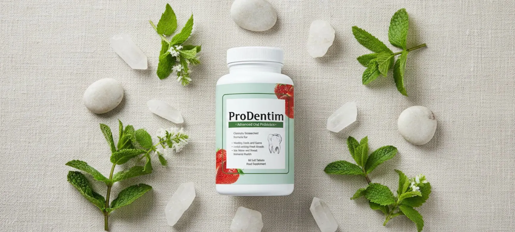 ProDentim oral probiotic supplement bottle and tablets